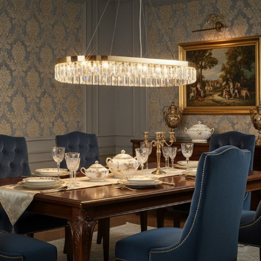 لوستر خطی وارداتی لوکس با کریستال دو ردیفه برای میز ناهارخوری