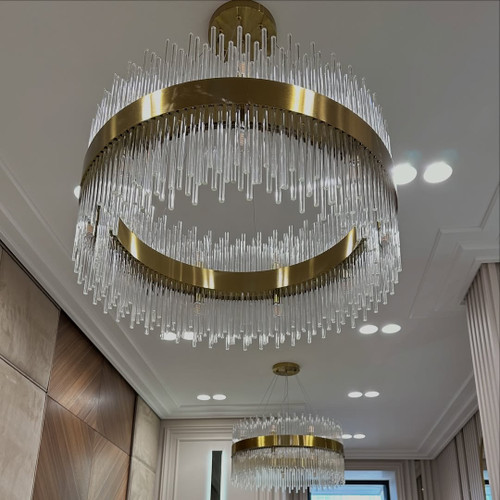 لوستر کریستالی طلایی سایز ۸۰ طلایی تمام وارداتی درجه یک کریستال مدل لولهای