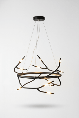 لوستر مدرن شاخهای مشکی با شعلههای LED کوچک طرح مینیمال