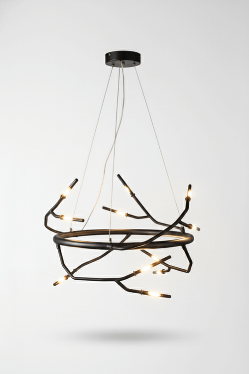 لوستر مدرن شاخهای مشکی با شعلههای LED کوچک طرح مینیمال