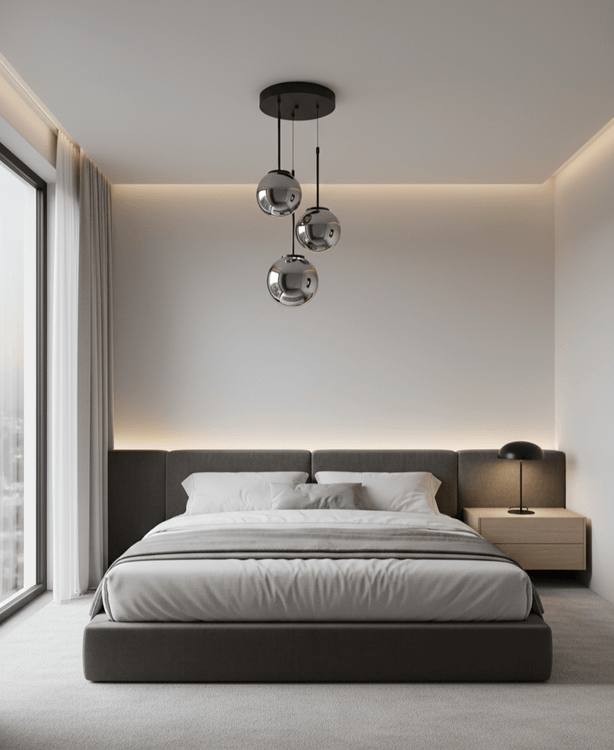 لوستر آویز سه شعله نقرهای برای اتاق خواب مدرن