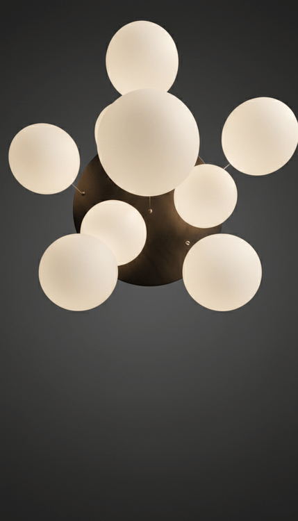 لوستر حبابی 9 شعله مشکی با حباب سفید از نمای پایین