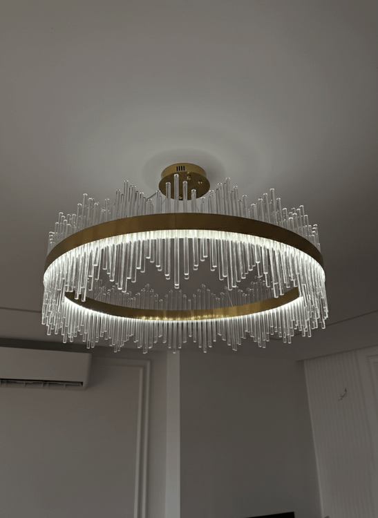 لوستر کریستالی طلایی سایز ۸۰ طلایی تمام وارداتی درجه یک کریستال مدل لولهای